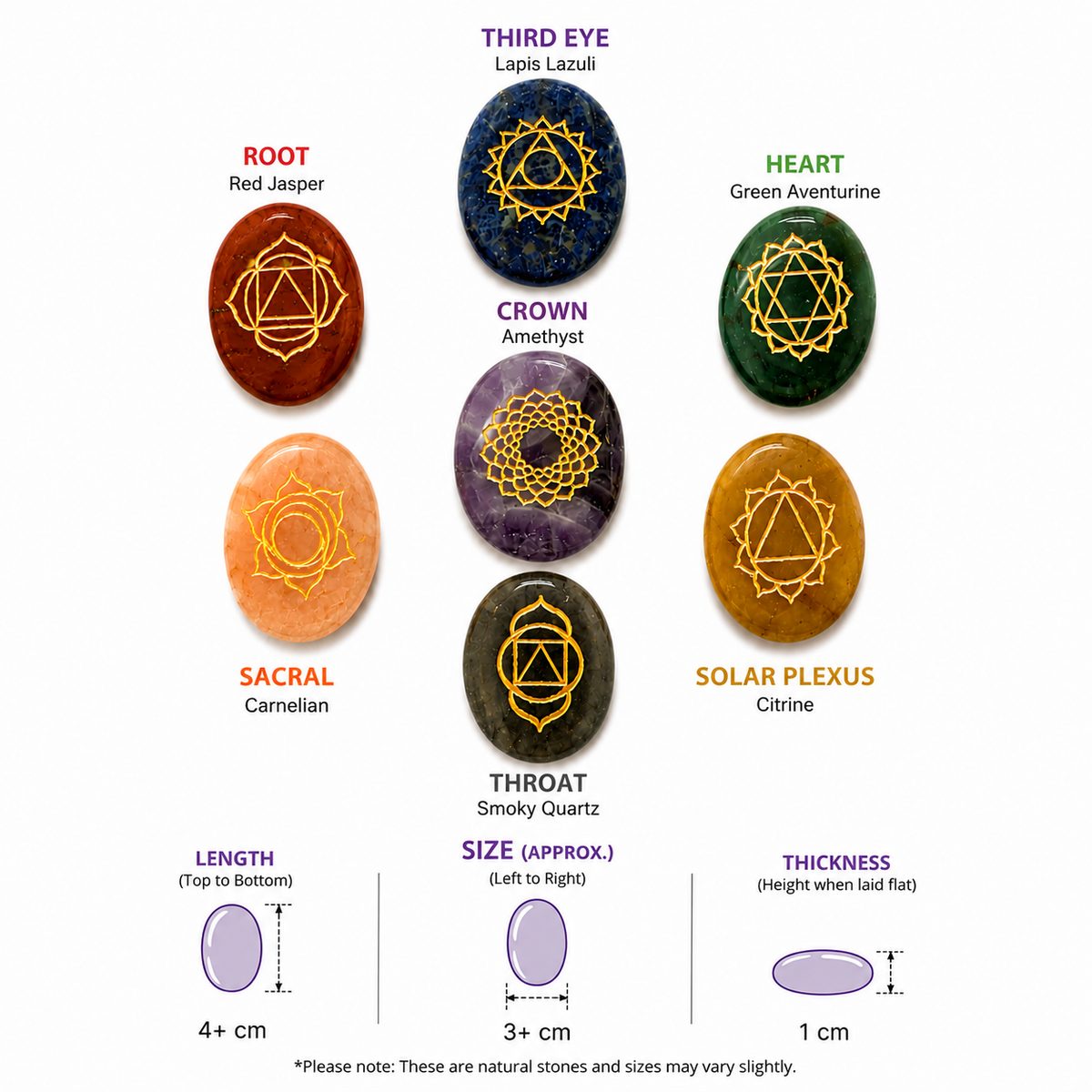 Sonnengeist Premium Chakra Stones Cabochons Set with 7 Chakra Bracelet