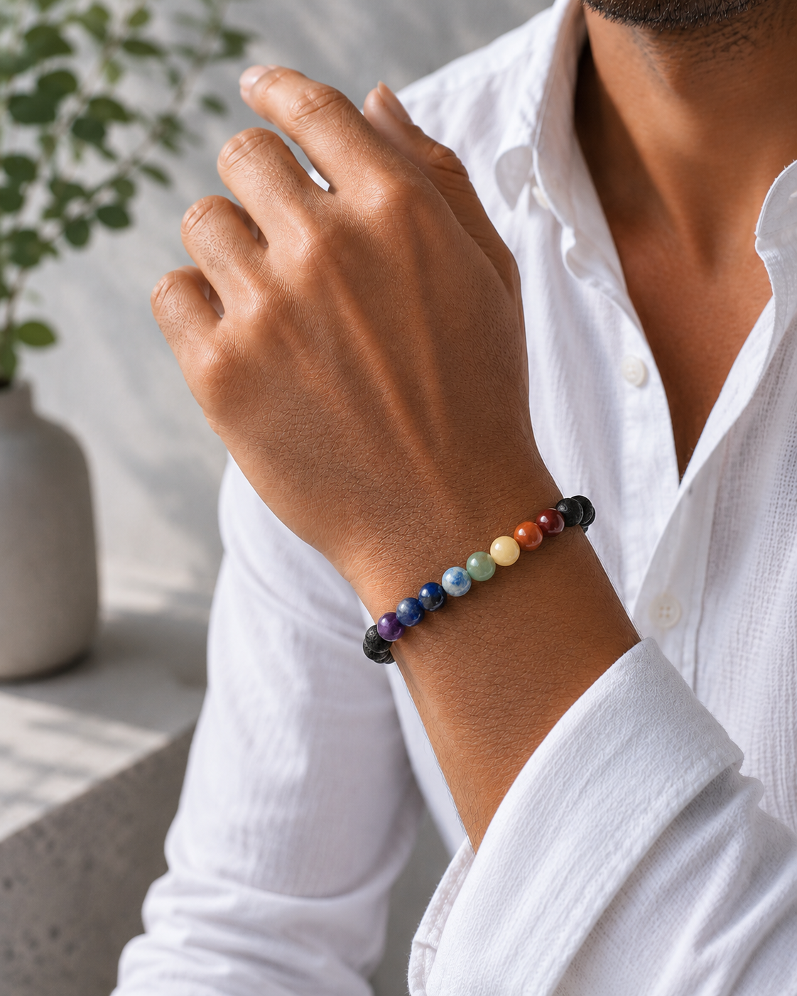 Sonnengeist 7 Chakra Bracelet – Amethyst, Lapis Lazuli, Sodalite, Green Aventurine, Citrine, Carnelian & Red Jasper 8mm