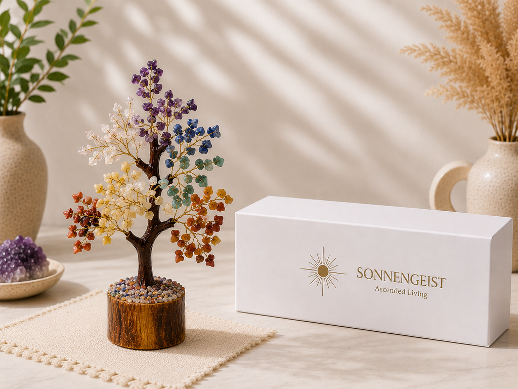 Sonnengeist 7 Chakra Crystal Tree – 300 Chips, 21cm | All 7 Chakras | Handmade Gemstone Tree