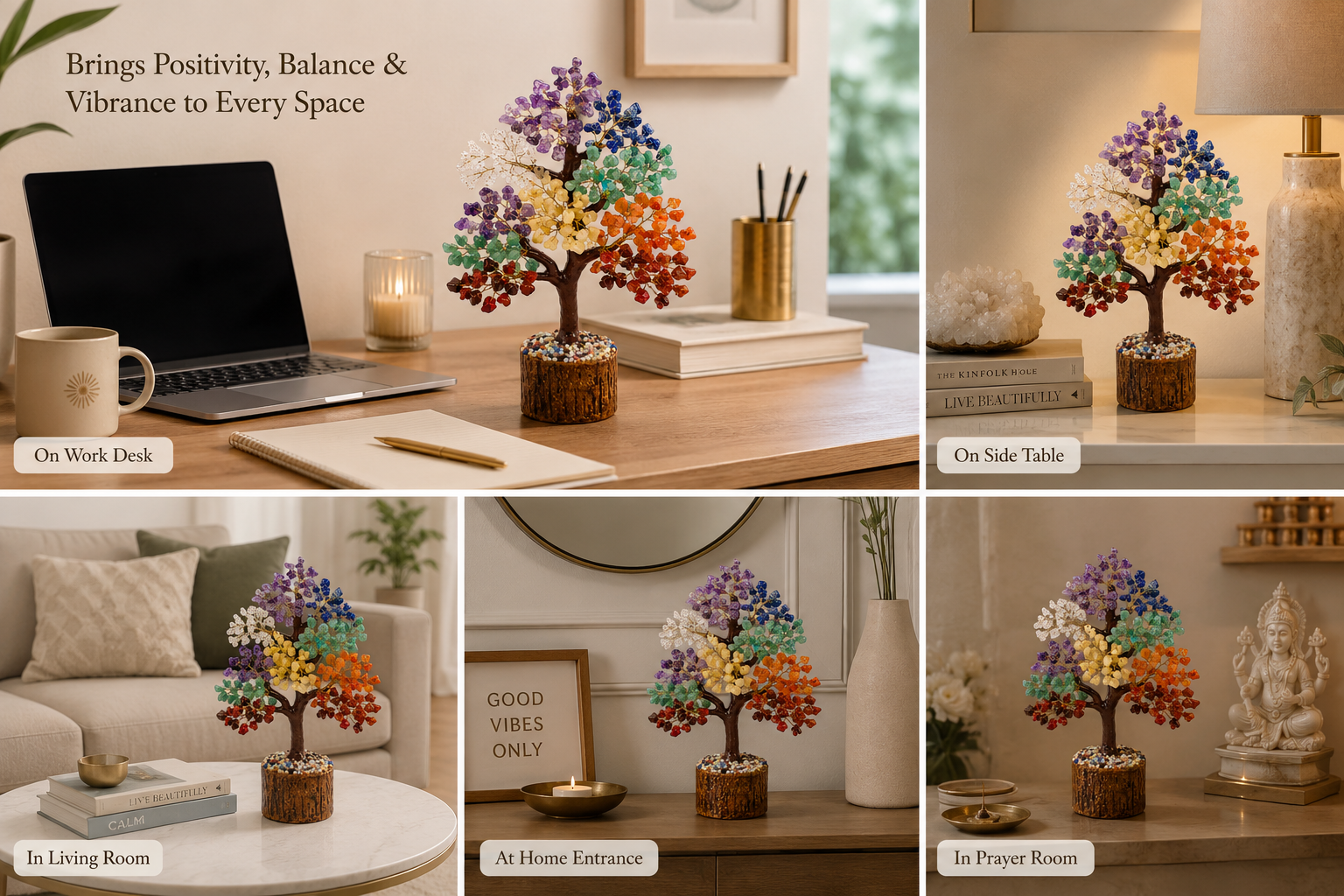 Sonnengeist 7 Chakra Crystal Tree – 300 Chips, 21cm | All 7 Chakras | Handmade Gemstone Tree