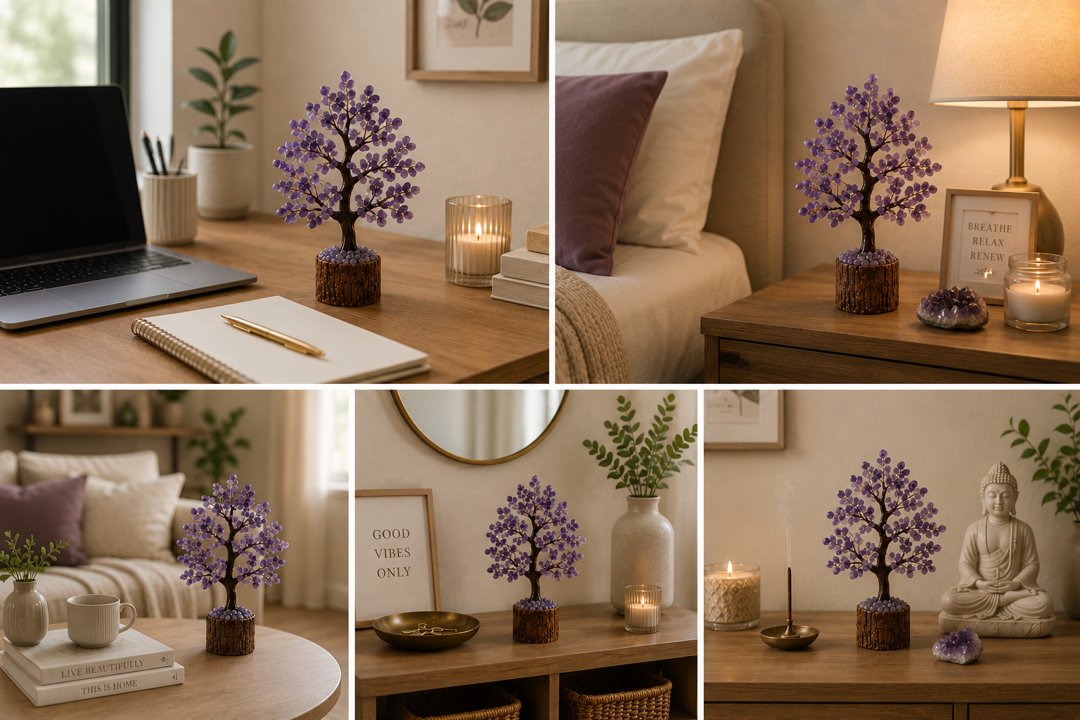 Sonnengeist Amethyst Crystal Tree – 300 Chips, 21cm | Handmade Gemstone Tree