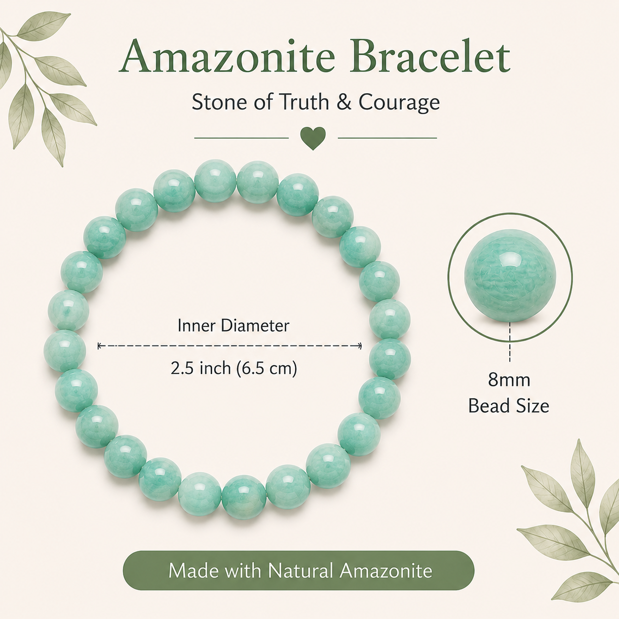 Sonnengeist Amazonite Bracelet – Natural Crystal Bead Bracelet 8mm