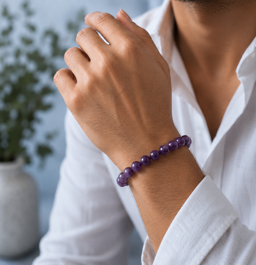 Sonnengeist Amethyst Bracelet – Natural Crystal Bead Bracelet 8mm
