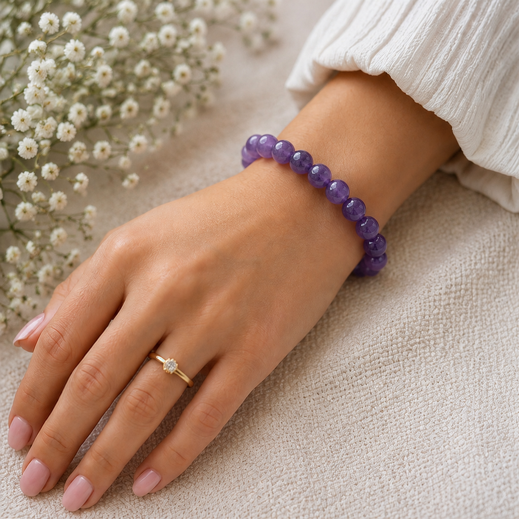 Sonnengeist Amethyst Bracelet – Natural Crystal Bead Bracelet 8mm