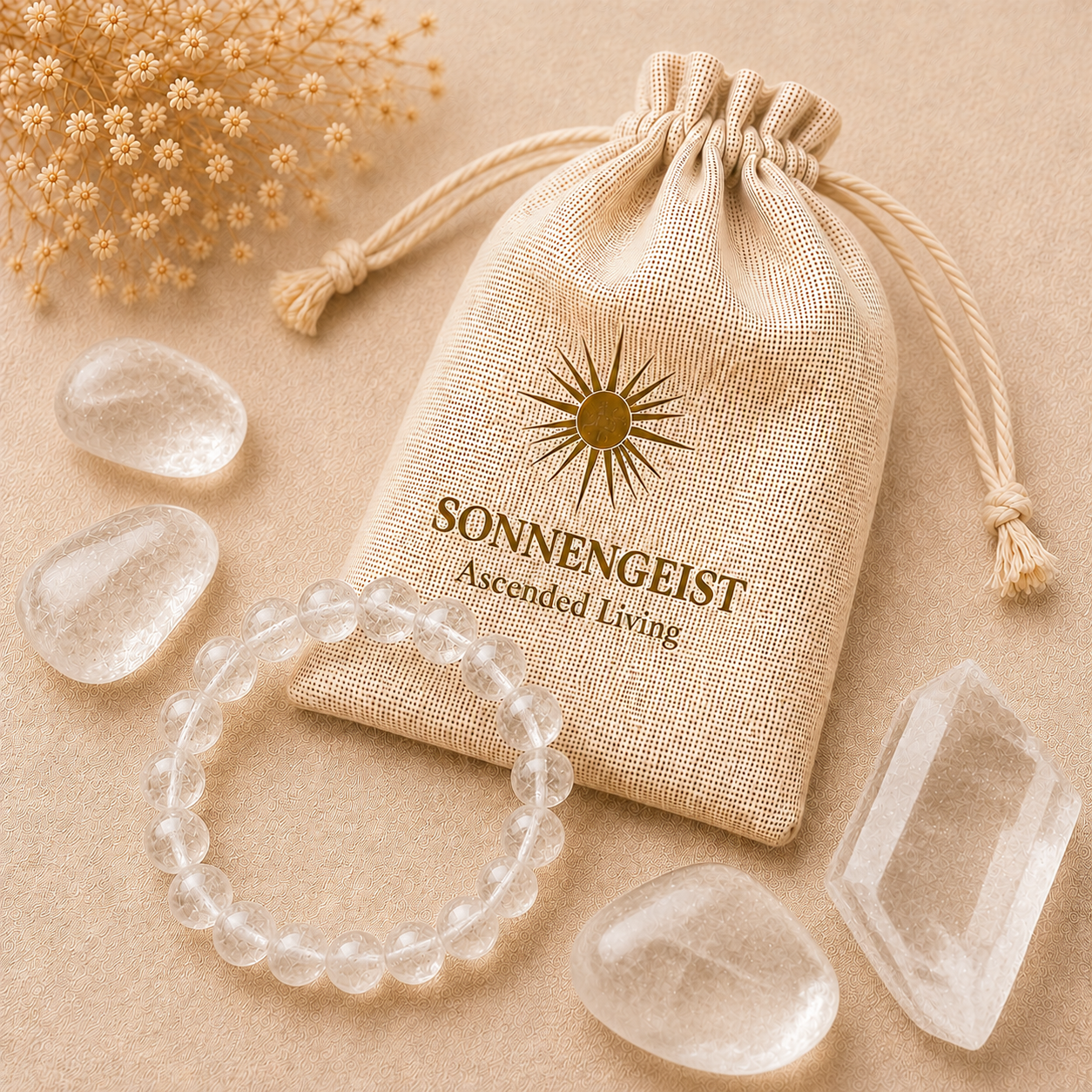 Sonnengeist Clear Quartz Bracelet – Natural Crystal Bead Bracelet 8mm