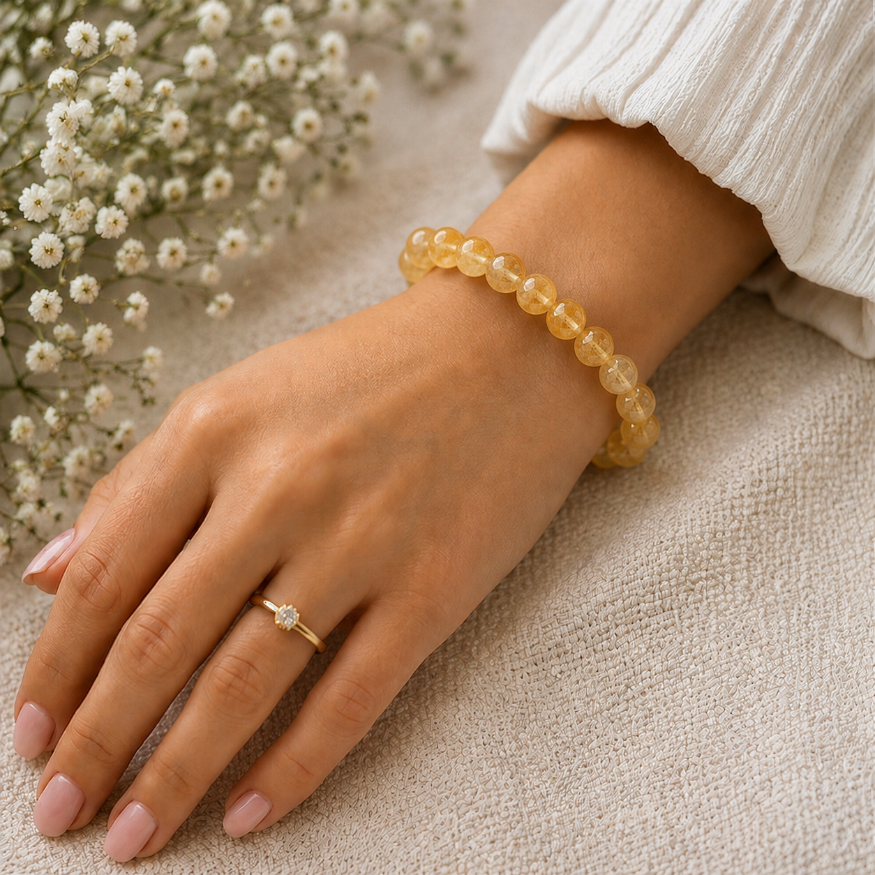 Sonnengeist Citrine Bracelet – Natural Crystal Bead Bracelet 8mm