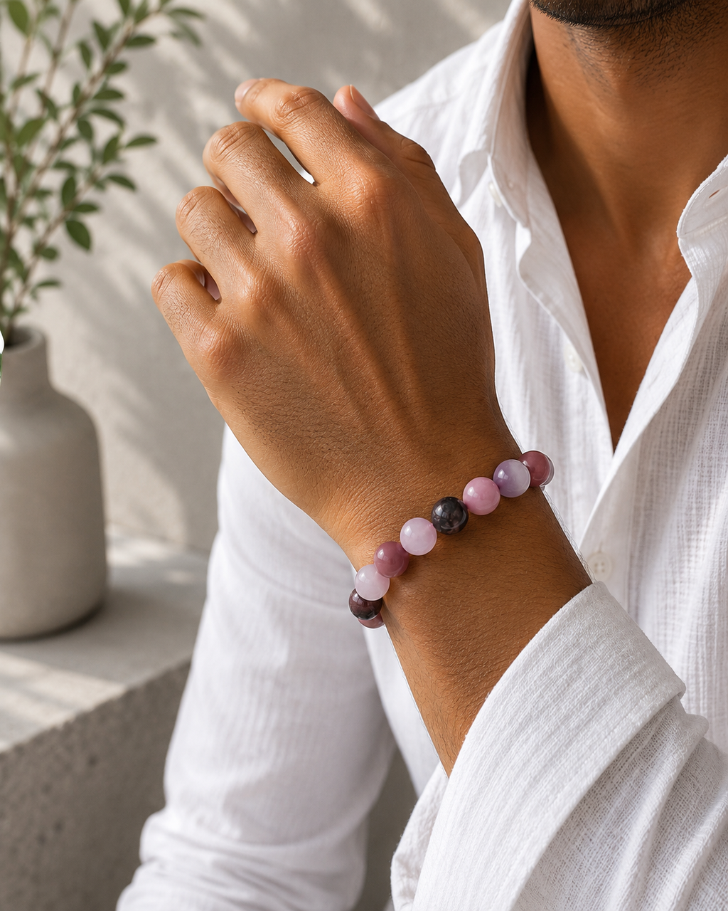 Sonnengeist Love Healing Bracelet – Rhodonite, Strawberry Quartz & Rose Quartz 8mm