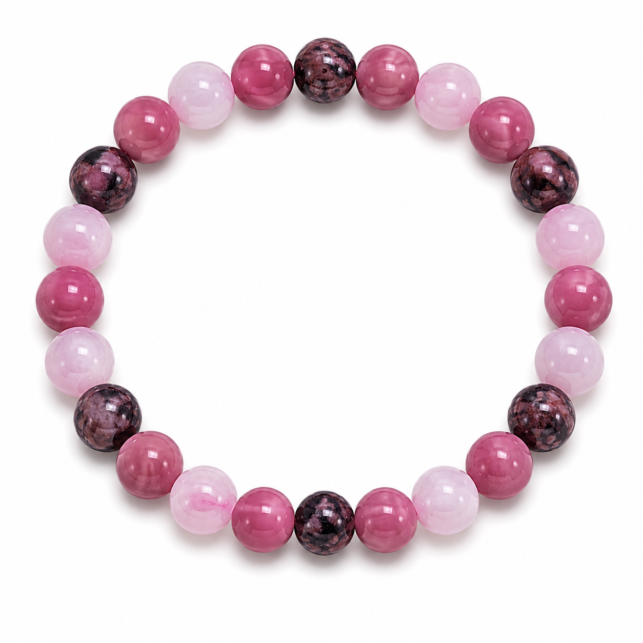 Sonnengeist Love Healing Bracelet – Rhodonite, Strawberry Quartz & Rose Quartz 8mm