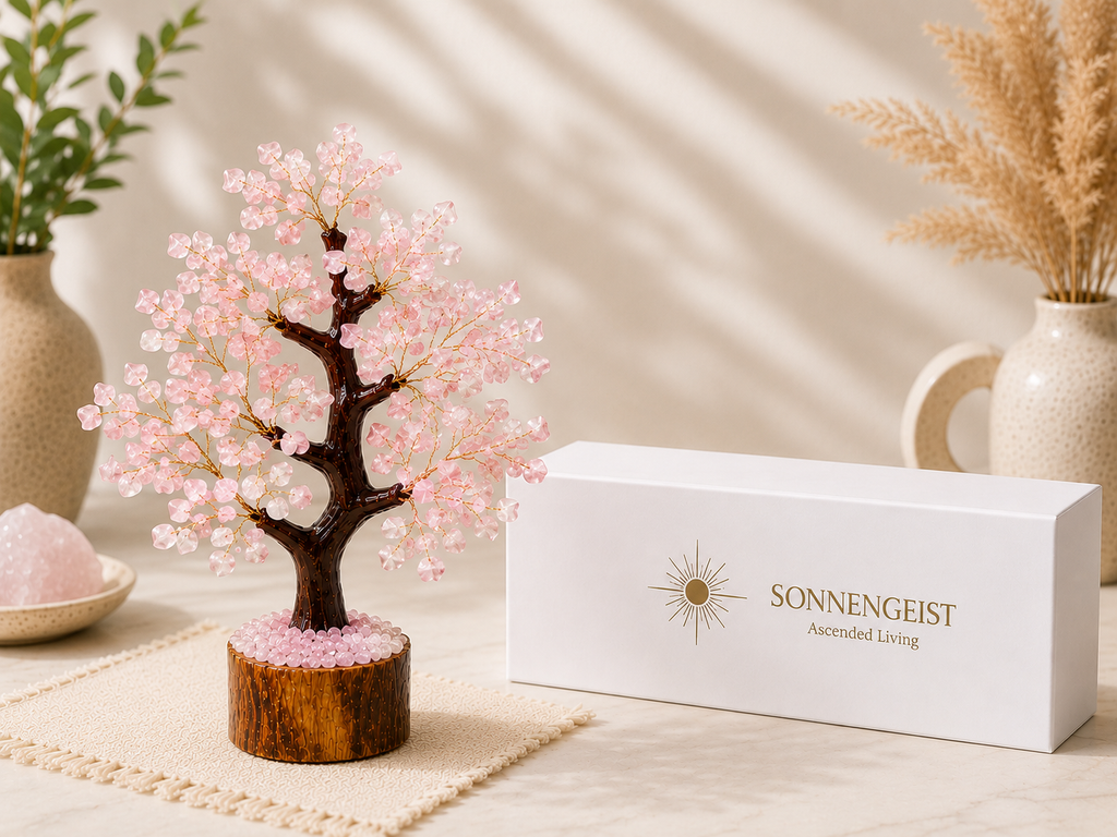 Sonnengeist Rose Quartz Crystal Tree – 300 Chips, 21cm | Handmade Gemstone Tree