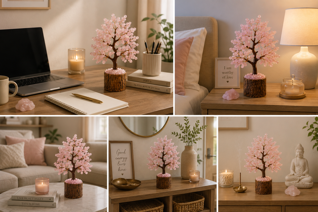 Sonnengeist Rose Quartz Crystal Tree – 300 Chips, 21cm | Handmade Gemstone Tree