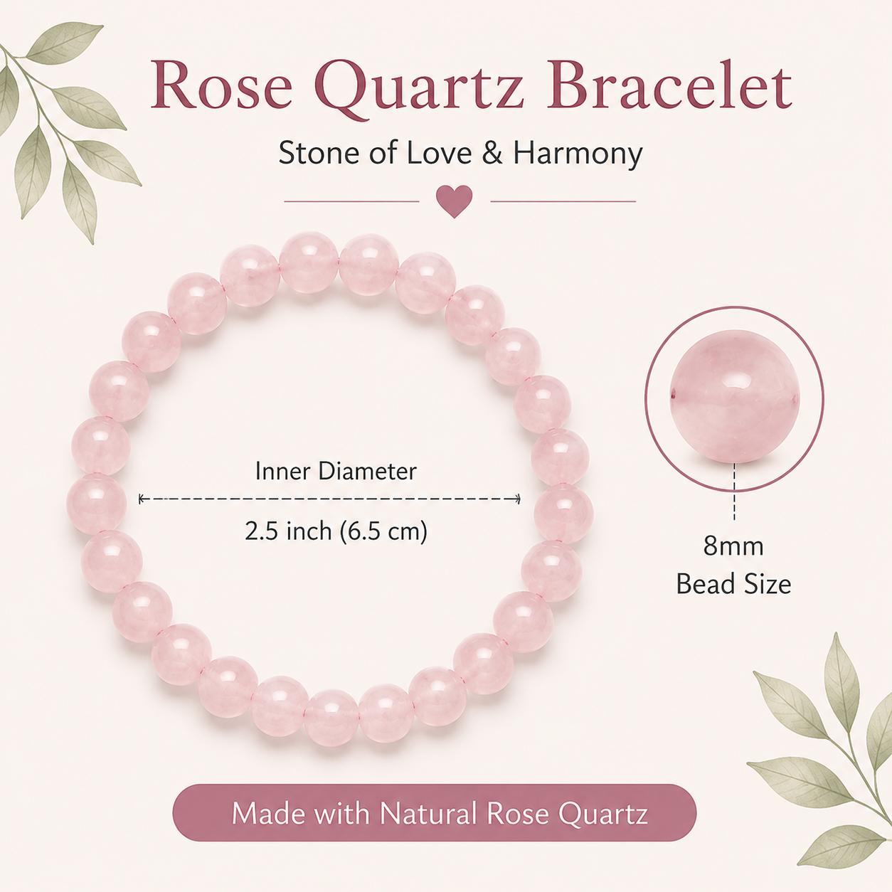 Sonnengeist Rose Quartz Bracelet – Natural Crystal Bead Bracelet 8mm