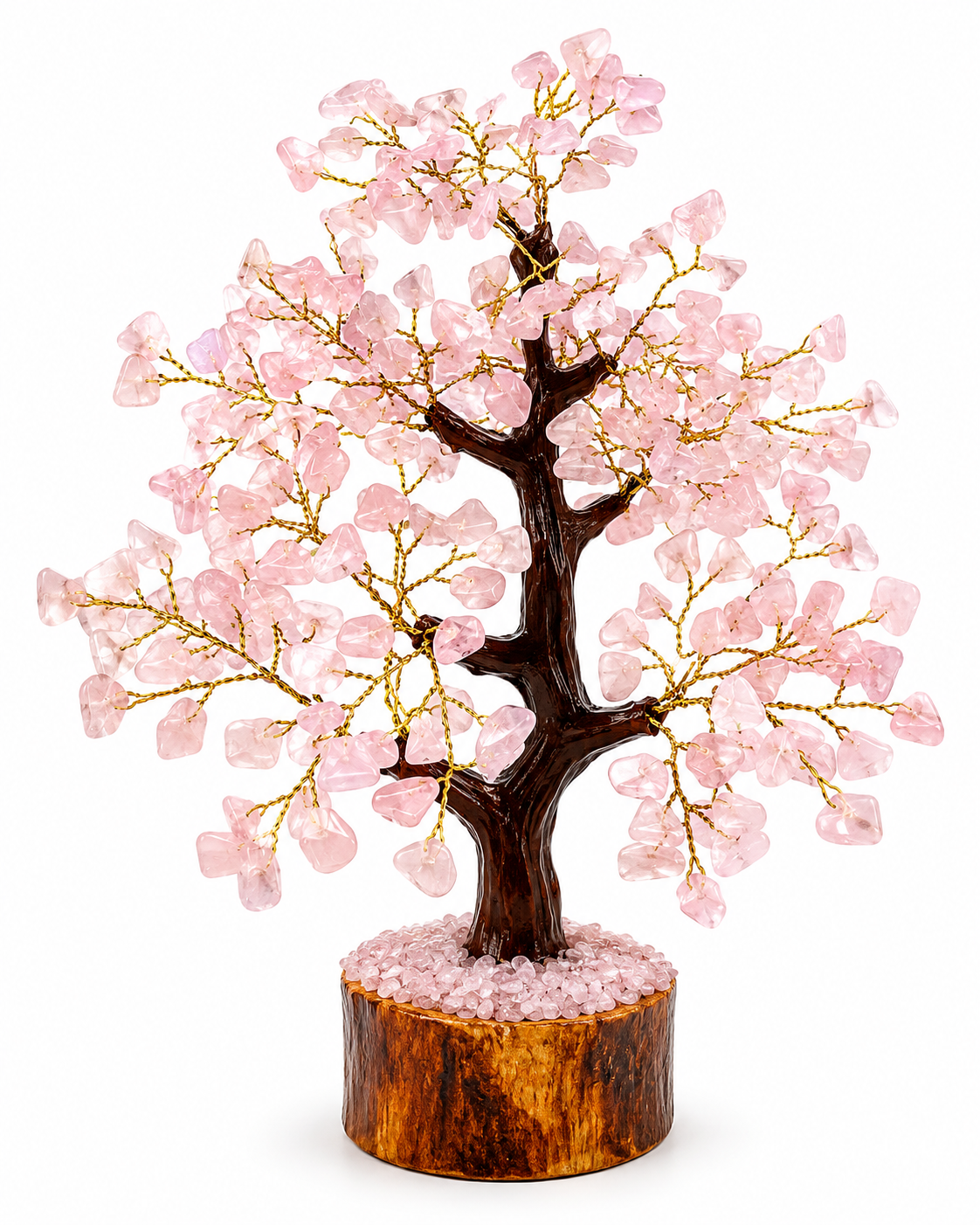 Sonnengeist Rose Quartz Crystal Tree – 300 Chips, 21cm | Handmade Gemstone Tree