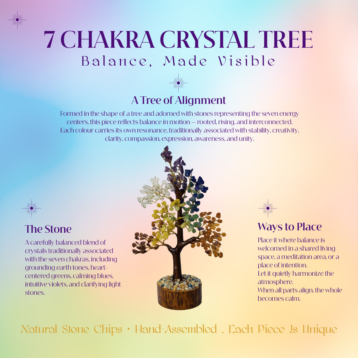 Sonnengeist 7 Chakra Crystal Tree – 300 Chips, 21cm | All 7 Chakras | Handmade Gemstone Tree