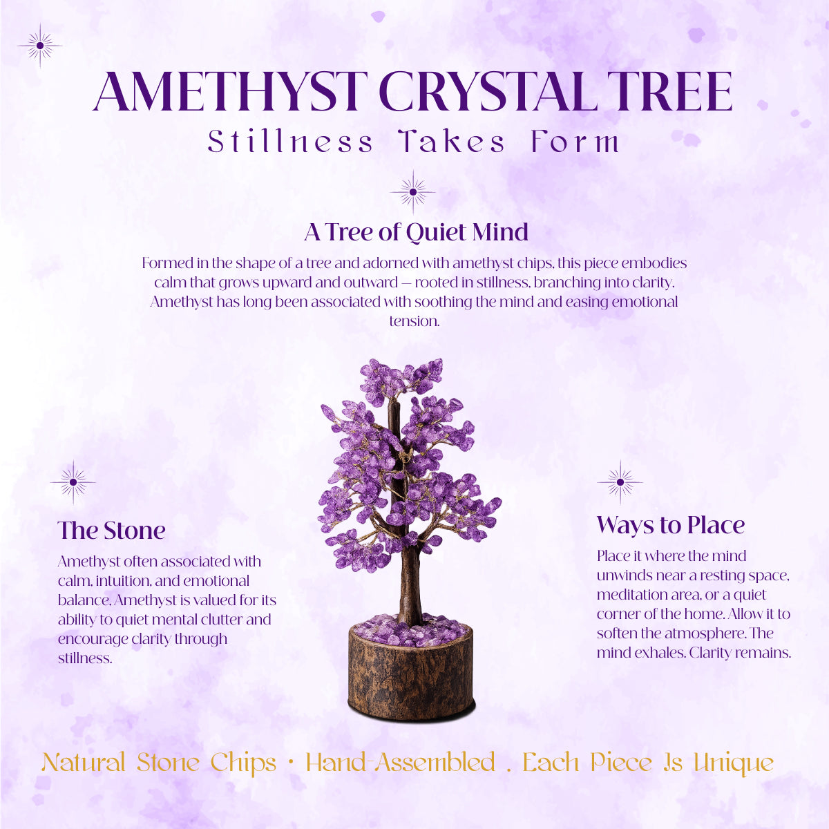 Sonnengeist Amethyst Crystal Tree – 300 Chips, 21cm | Handmade Gemstone Tree