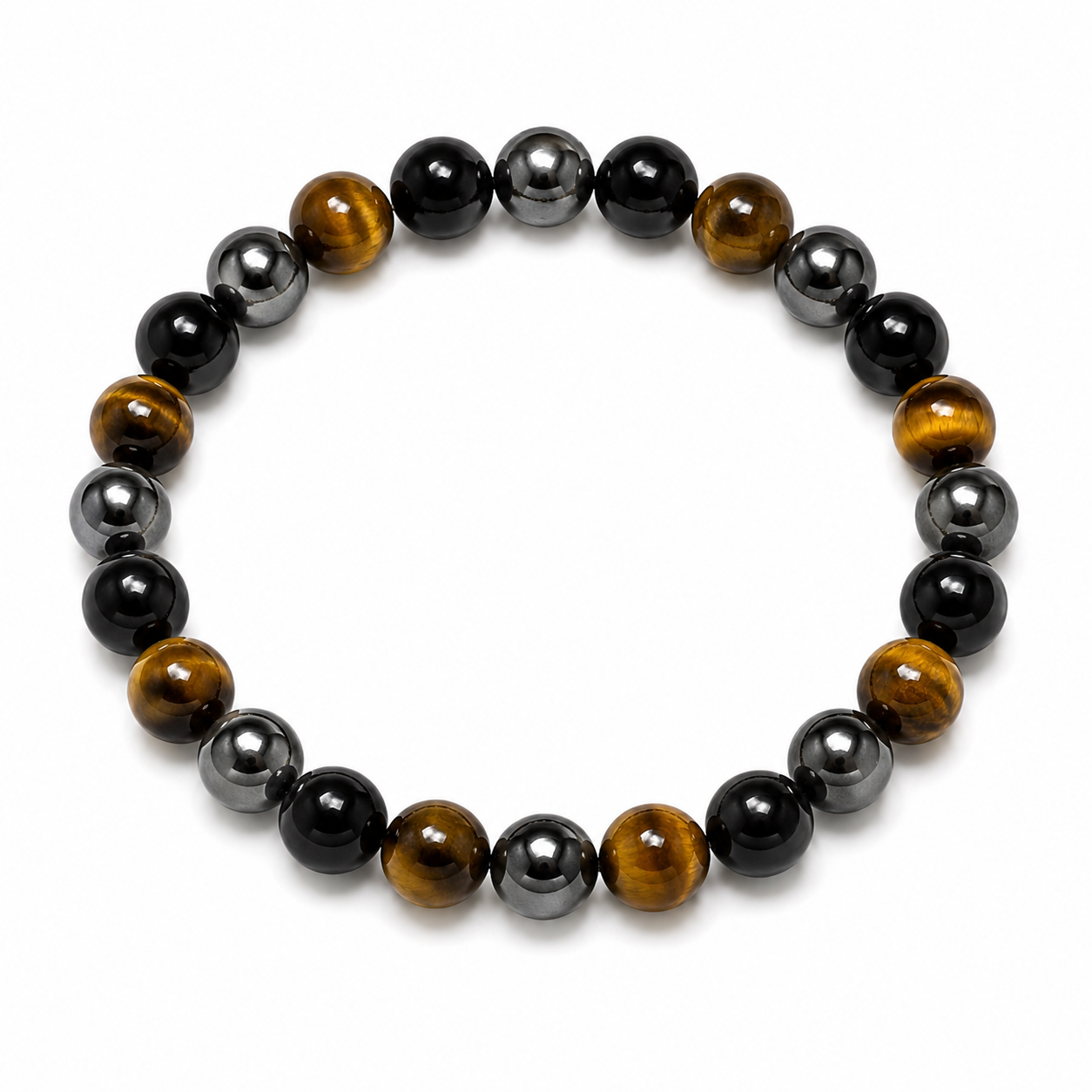 Sonnengeist Triple Negativity Protection Bracelet – Tiger Eye, Hematite & Obsidian 8mm