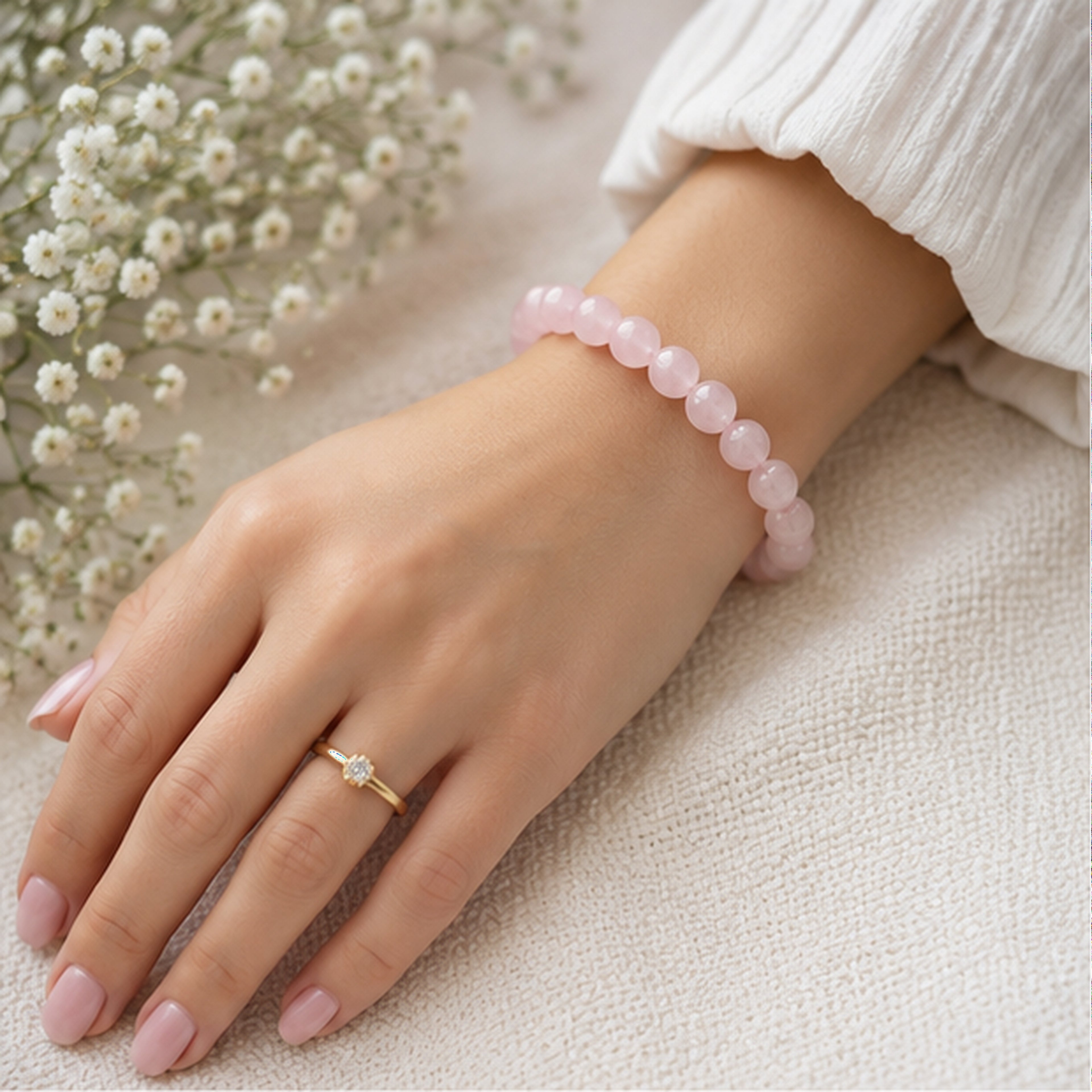 Sonnengeist Rose Quartz Bracelet – Natural Crystal Bead Bracelet 8mm