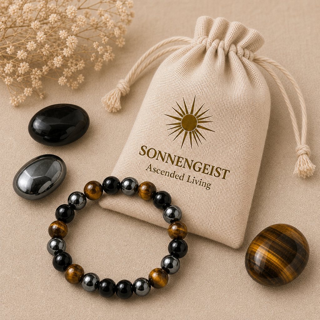 Sonnengeist Triple Negativity Protection Bracelet – Tiger Eye, Hematite & Obsidian 8mm